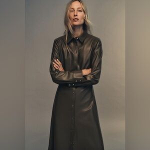 ZARA BLACK MIDI DRESS FAUX LEATHER